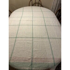 Linen Tablecloth Vintage Large Rectangular Diner Style Plaid 80”x58”